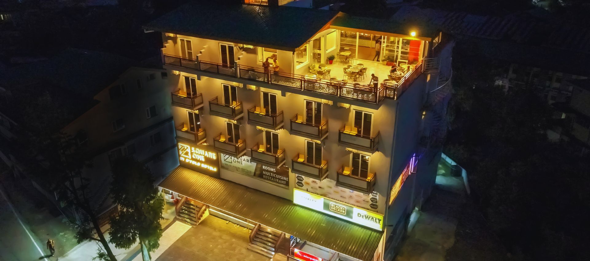 Hotel Square One Illuminated at Night