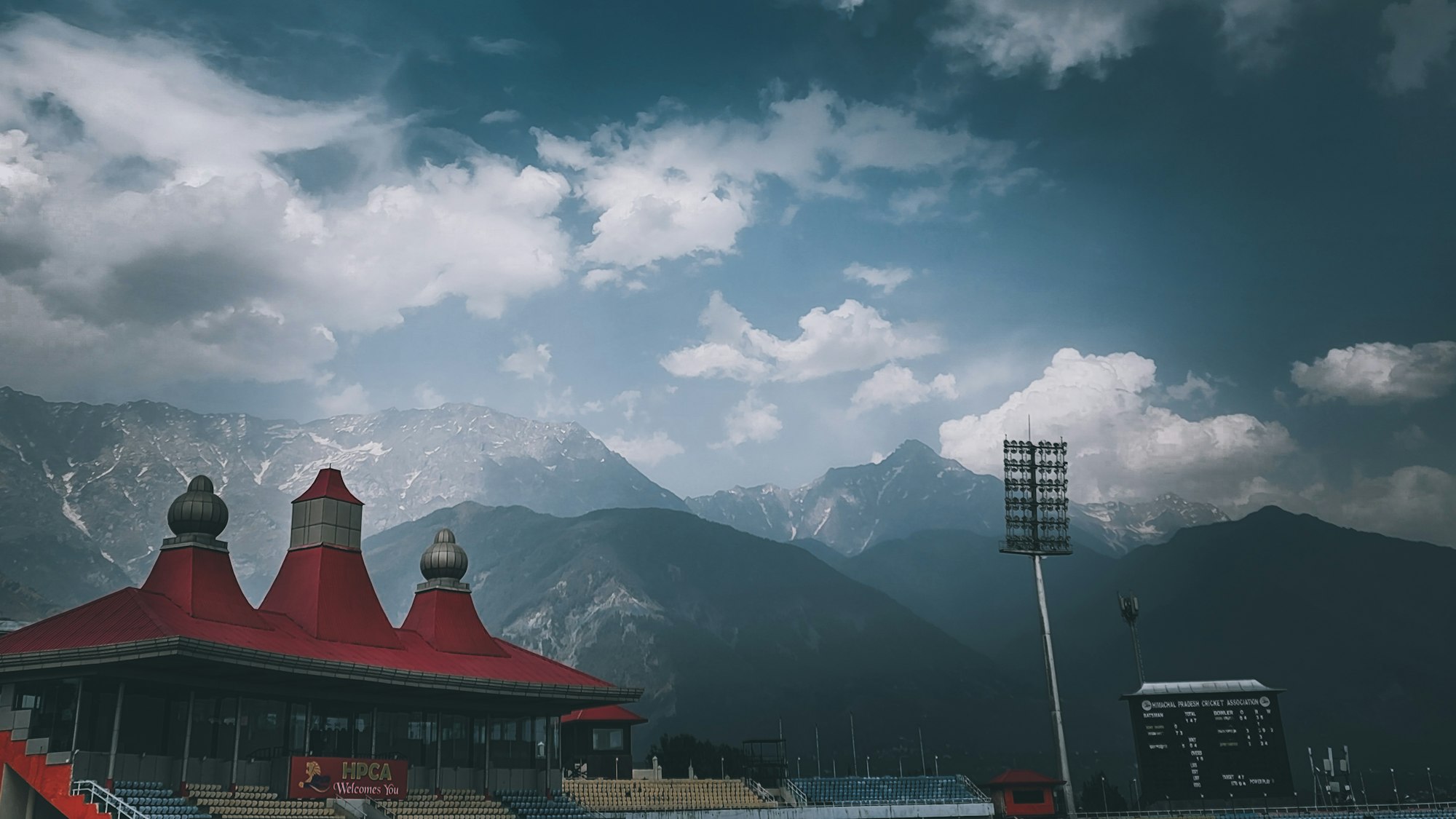HPCA Stadium and the Dhauladhar range