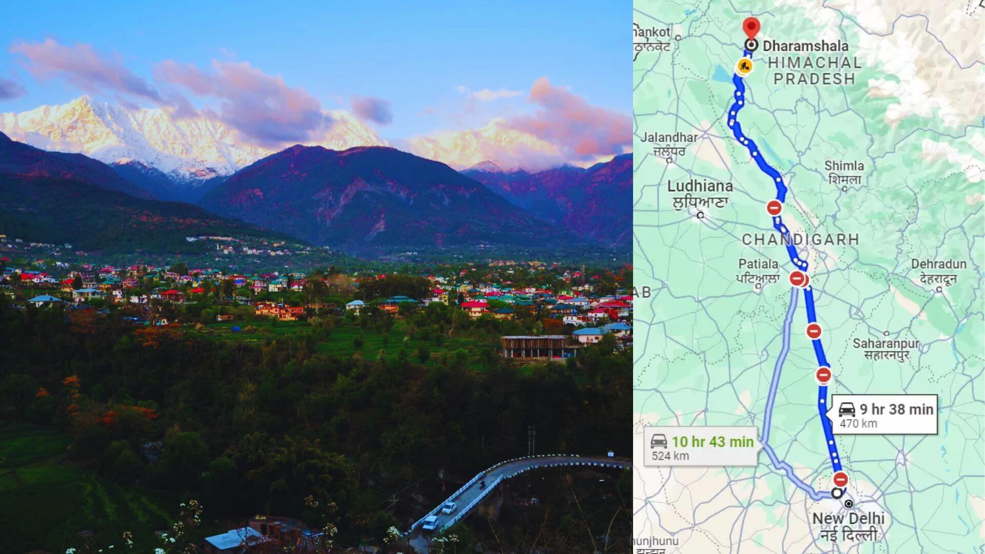 Breathtaking view of Dharamshala nestled in the lap of the Dhauladhar mountains, where nature meets serenity.