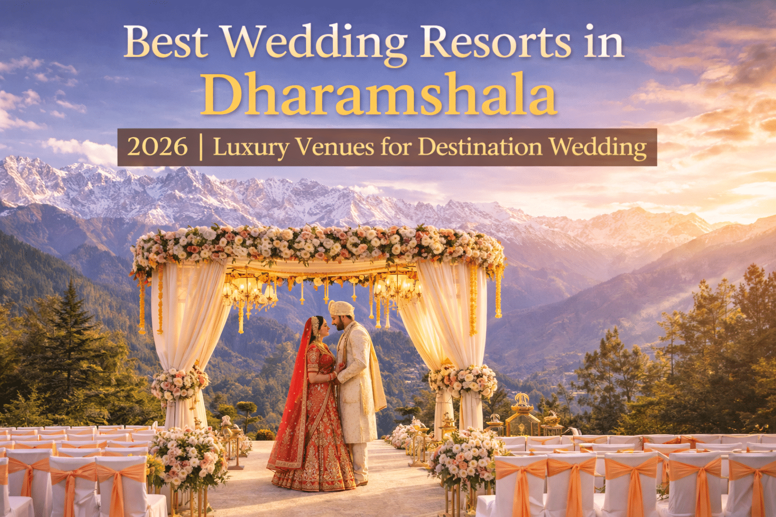 Luxury wedding resort in Dharamshala Himachal with mountain view destination wedding setup and decorated mandap